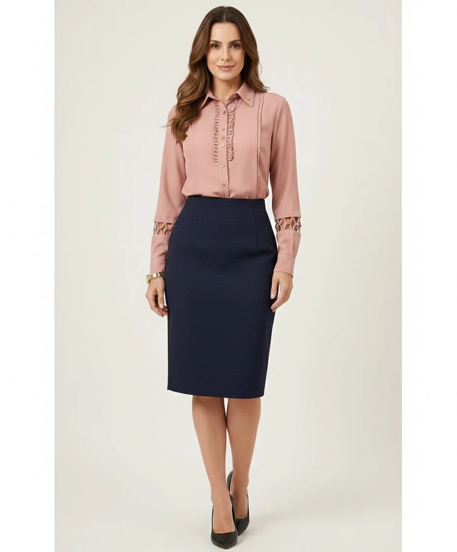 Camisa Elegante Rosa com Detalhes em Roletês